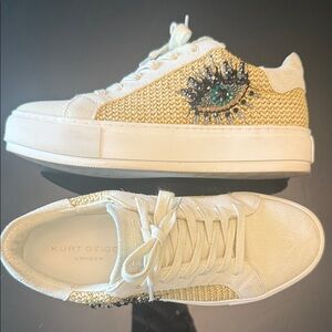 Kurt Geiger Women's Gold and Cream Sneakers with Eye Embellishment